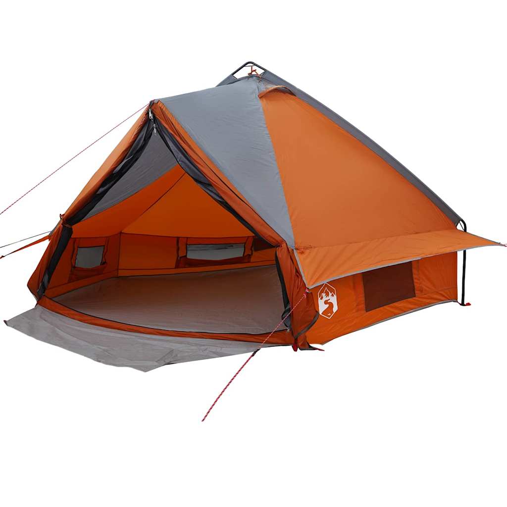 Teepee Tent 6-Person med tak Grå og Oransje 431 x 366 x 185 cm