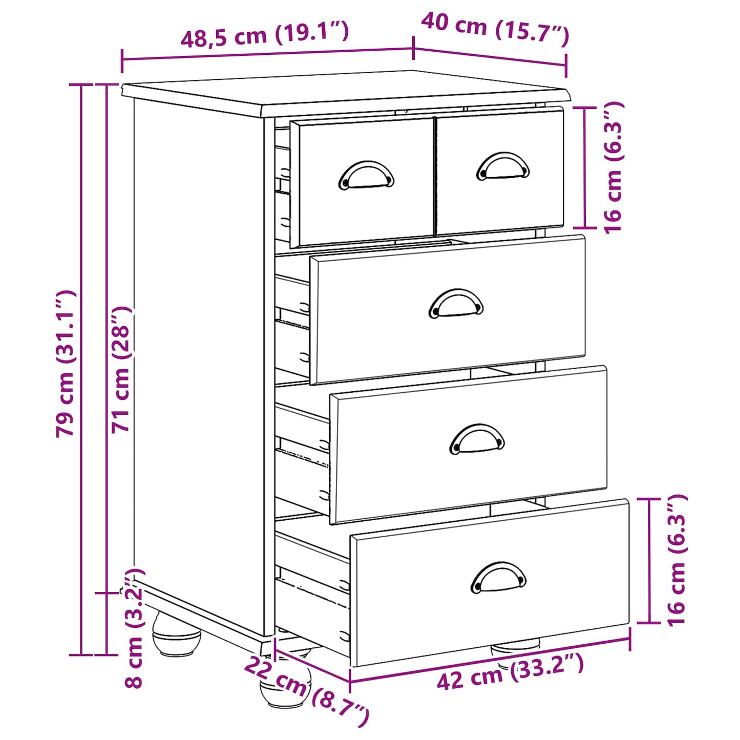 Skap med skuffer ASKIM Hvit 45,8 x 40 x 79 cm Massiv furu