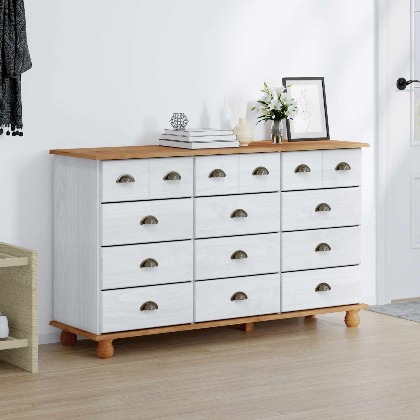 Skap med skuffer ASKIM Hvit 79 x 40 x 133,5 cm Massiv furu