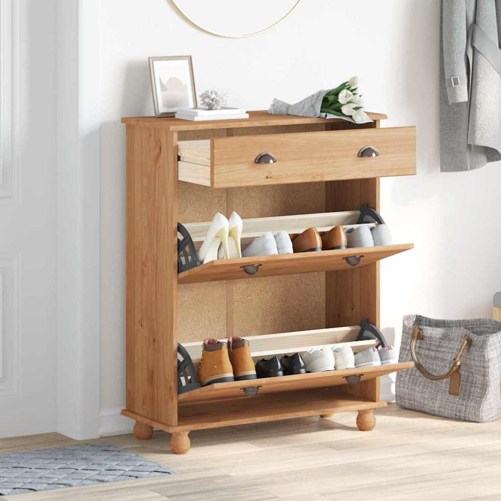 Sko Skap med skuff ASKIM Brun 85 x 35 x 108 cm Massiv furu