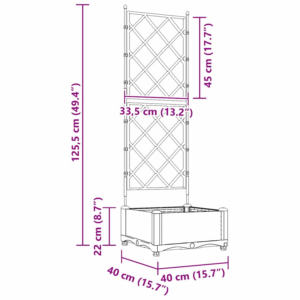 Hageblomsterpotte Svart 40 x 40 x 125,5 cm PP