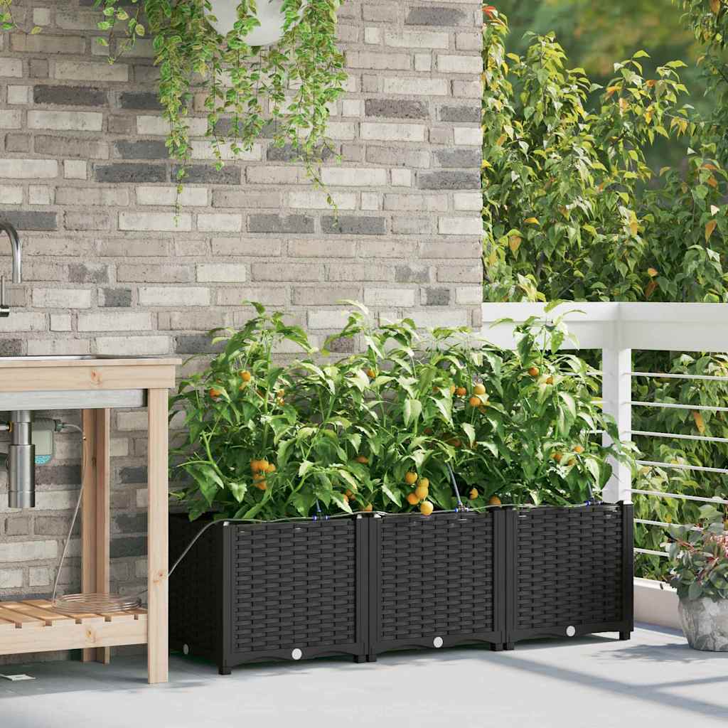 Hageblomsterpotte 3 stk. Svart 120 x 40 x 37,5 cm PP