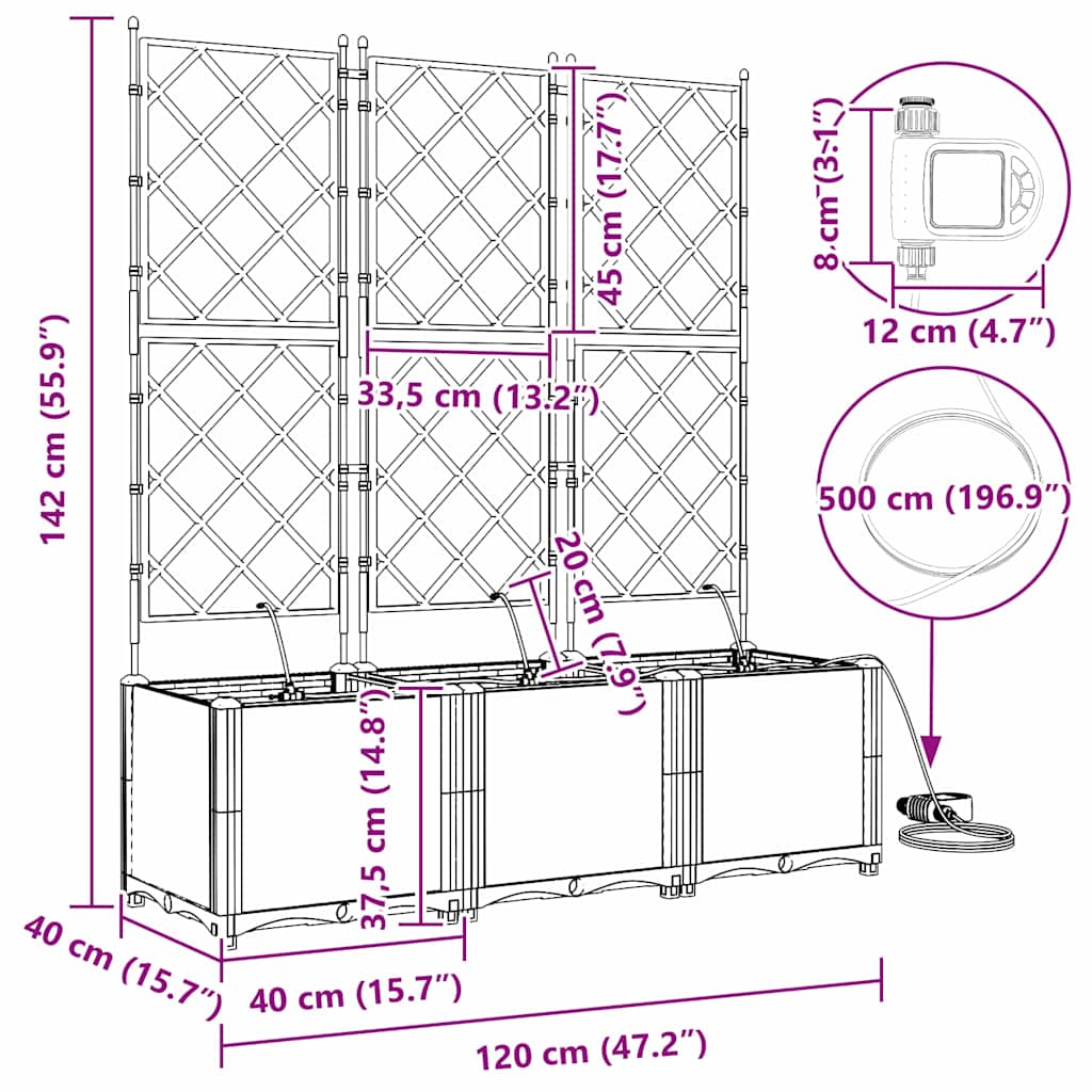 Hageblomsterpotte 3 pcs Svart 120 x 40 x 142 cm Plast