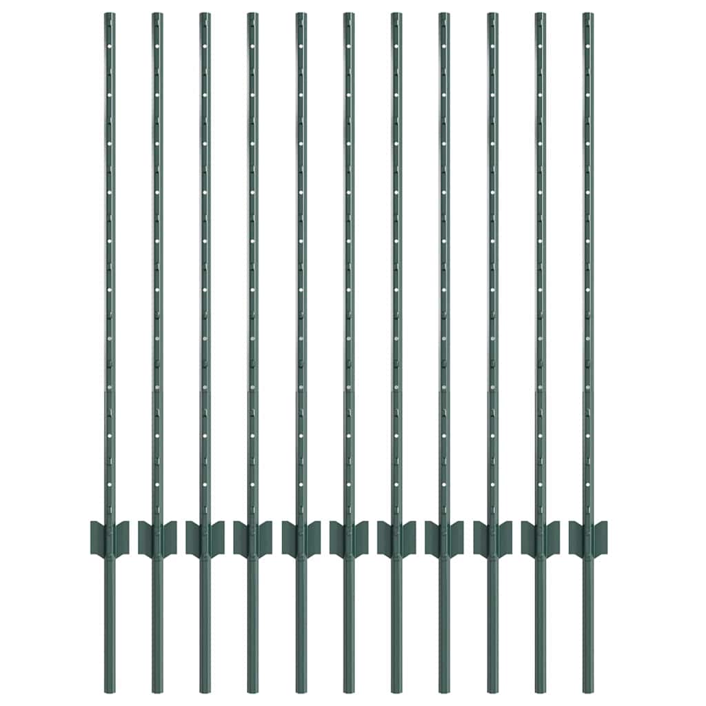 Innebygd gjerdepåle 11 stk. Grønn 140 cm Pulverlakkert stål