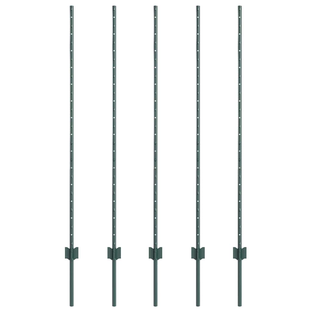 Innebygd gjerdepåle 5 pcs Grønn 180 cm Pulverlakkert stål