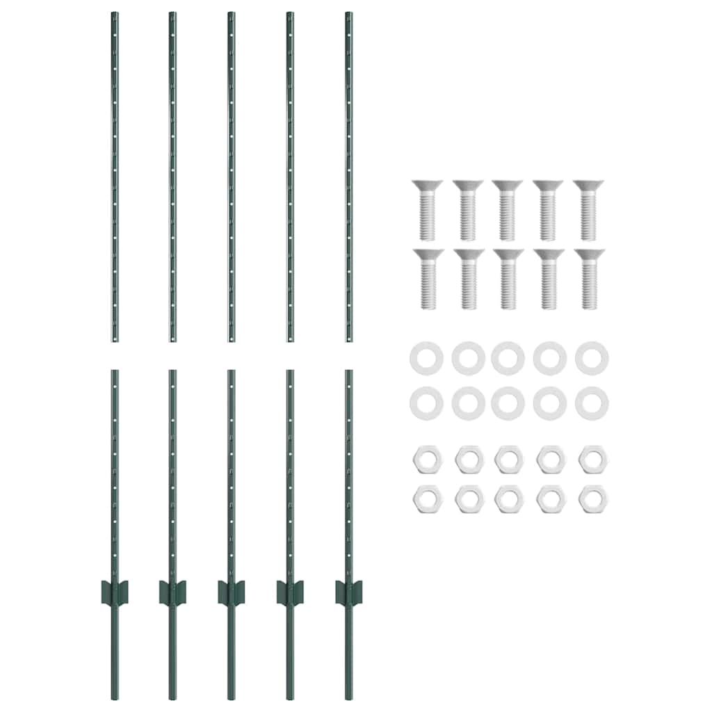 Innebygd gjerdepåle 5 pcs Grønn 180 cm Pulverlakkert stål