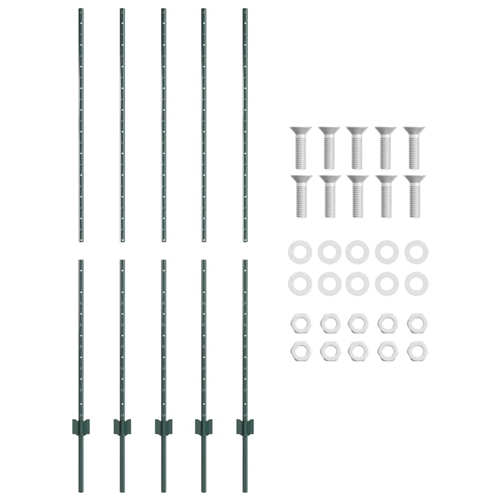Innebygd gjerdepåle 5 pcs Grønn 200 cm Pulverlakkert stål