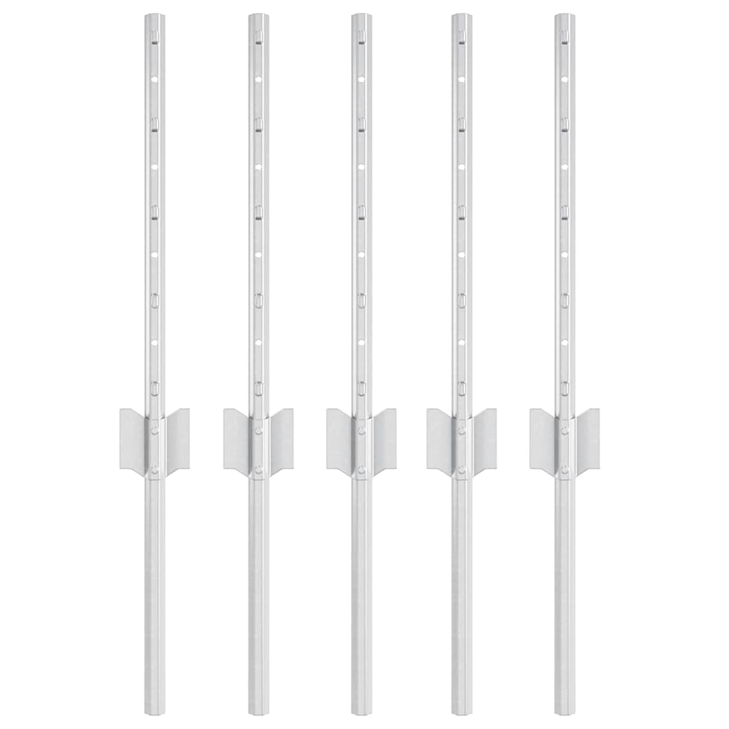 Innebygd gjerdepåle 5 pcs Sølv 80 cm Pulverlakkert stål