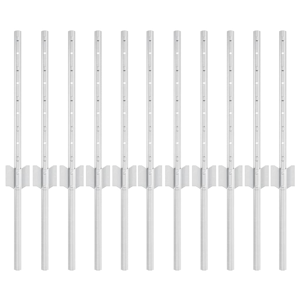 Innebygd gjerdepåle 11 pcs Sølv 80 cm Pulverlakkert stål
