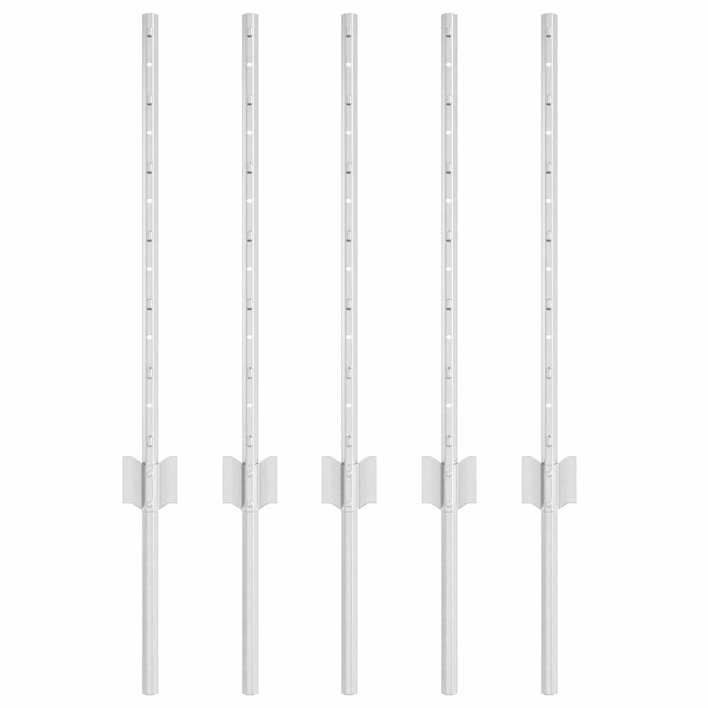 Innebygd gjerdepåle 5 pcs Sølv 100 cm Pulverlakkert stål