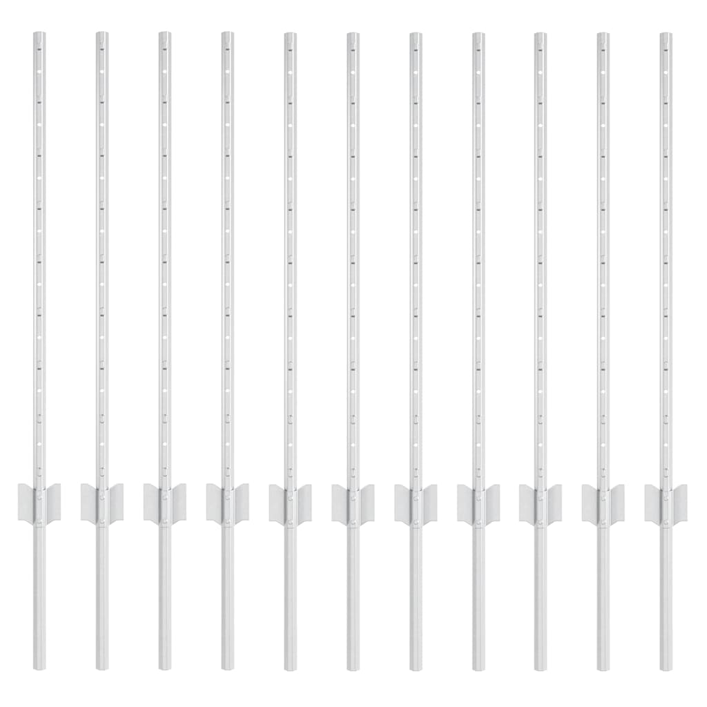 Innebygd gjerdepåle 11 pcs Sølv 120 cm Pulverlakkert stål