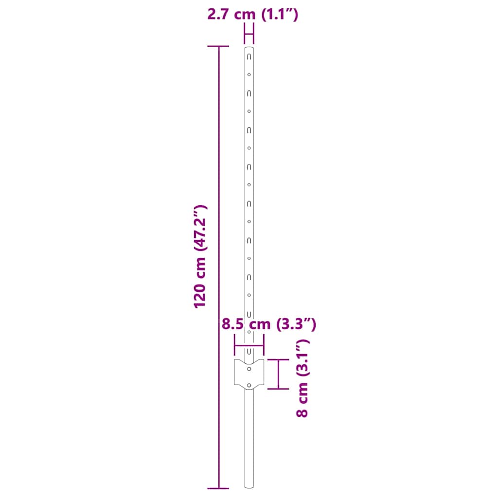 Innebygd gjerdepåle 11 pcs Sølv 120 cm Pulverlakkert stål