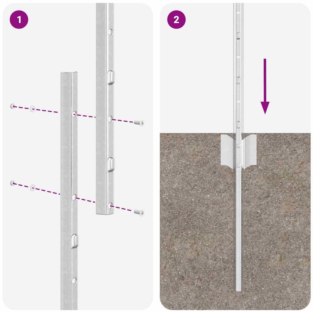 Innebygd gjerdepåle 5 pcs Sølv 140 cm Pulverlakkert stål