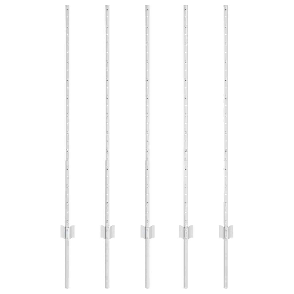 Innebygd gjerdepåle 5 pcs Sølv 160 cm Pulverlakkert stål