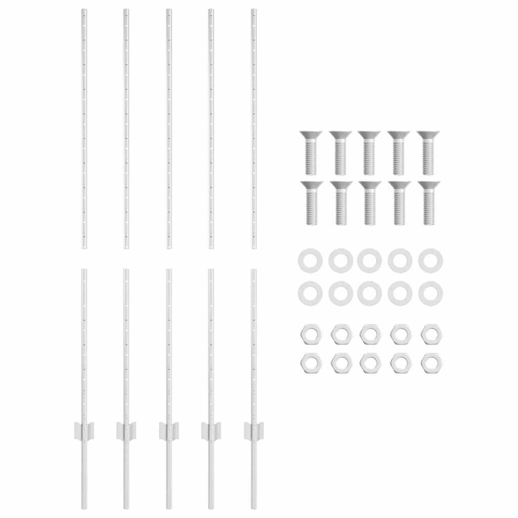 Innebygd gjerdepåle 5 pcs Sølv 180 cm Pulverlakkert stål
