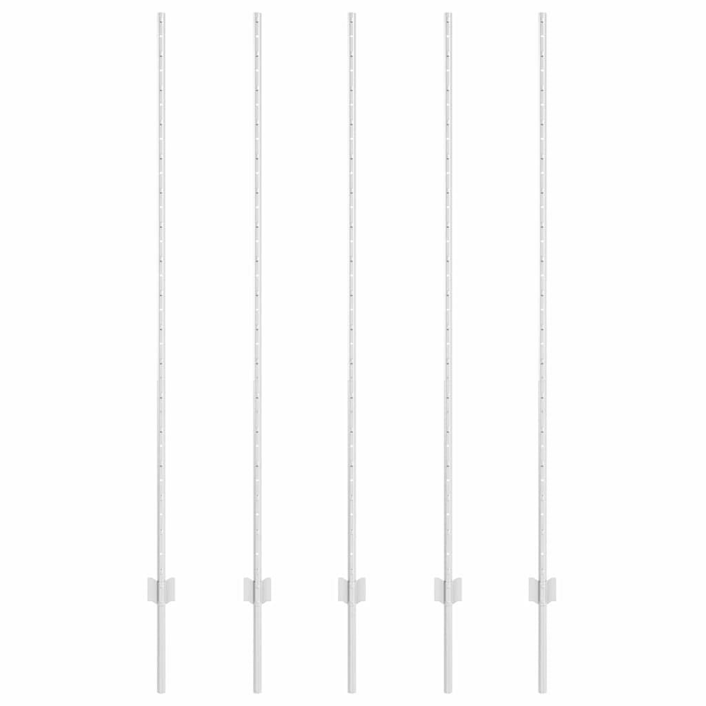 Innebygd gjerdepåle 5 pcs Sølv 200 cm Pulverlakkert stål