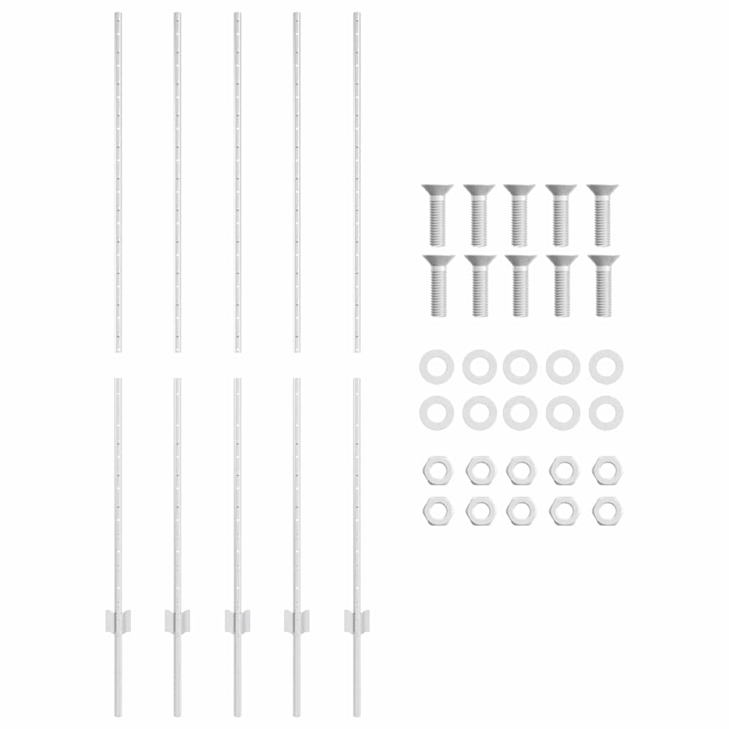 Innebygd gjerdepåle 5 pcs Sølv 200 cm Pulverlakkert stål