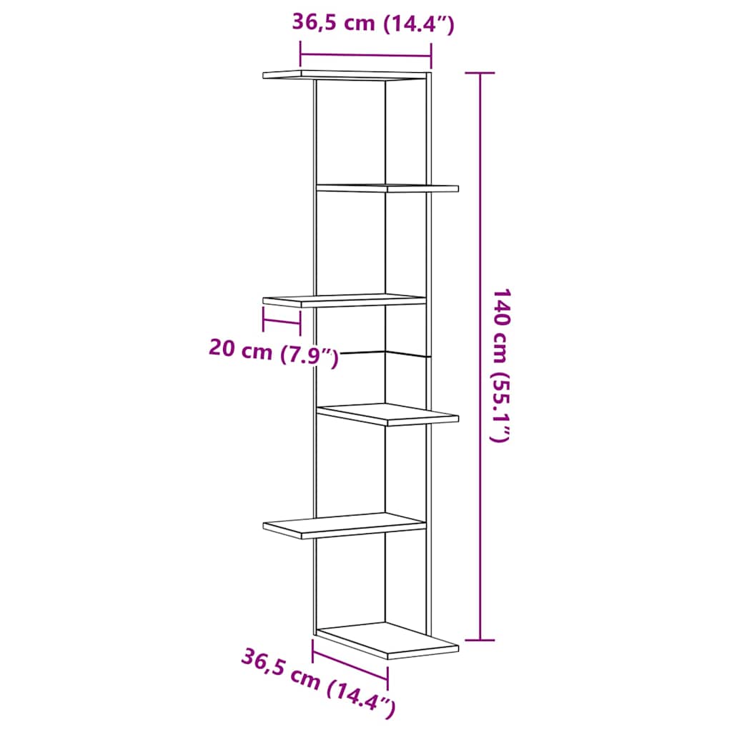 Vegghjørneskap med hylle Svart Eik 36.5 x 36.5 x 140 cm
