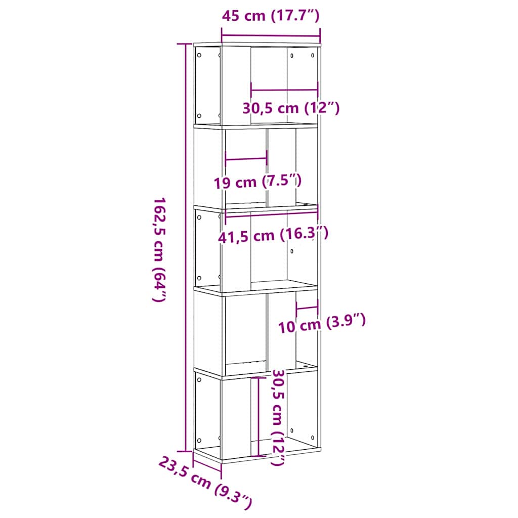 Bokhylle Svart Eik 45 x 23,5 x 162,5 cm