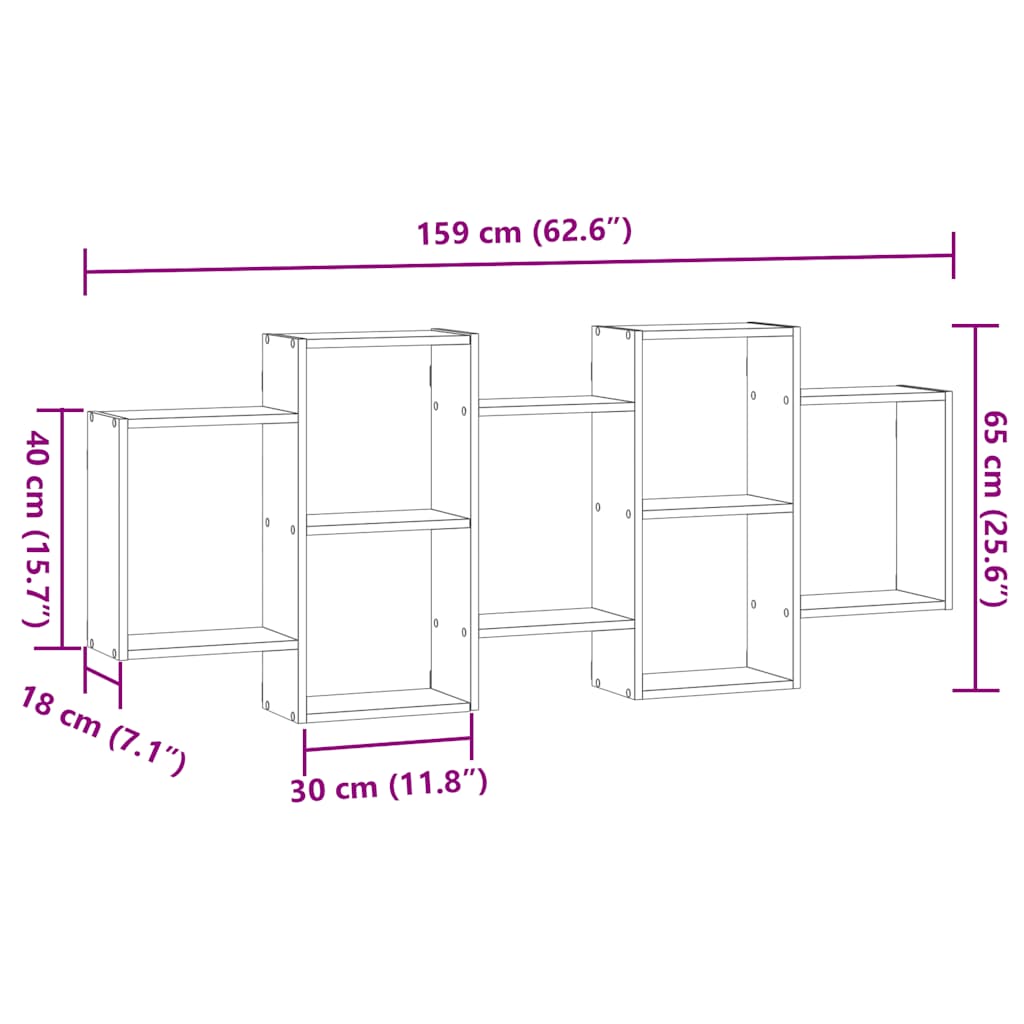 Vegghylle svart eik 159x18x65 cm konstruert tre