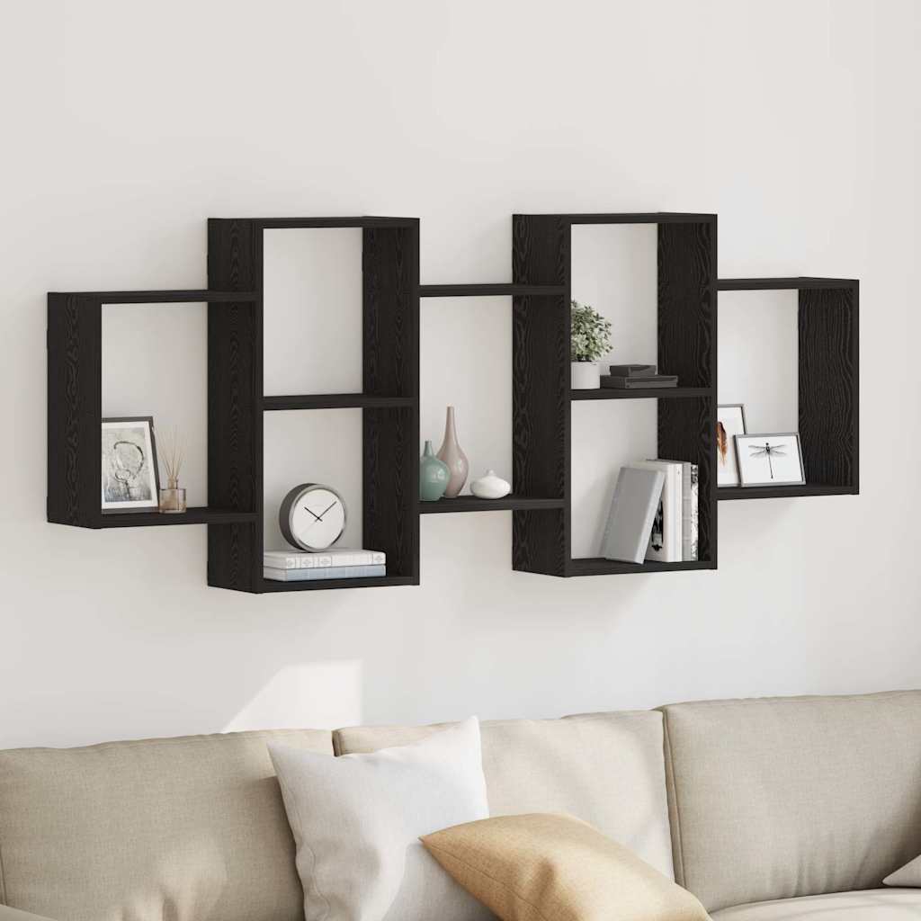 Vegghylle svart eik 159x18x65 cm konstruert tre