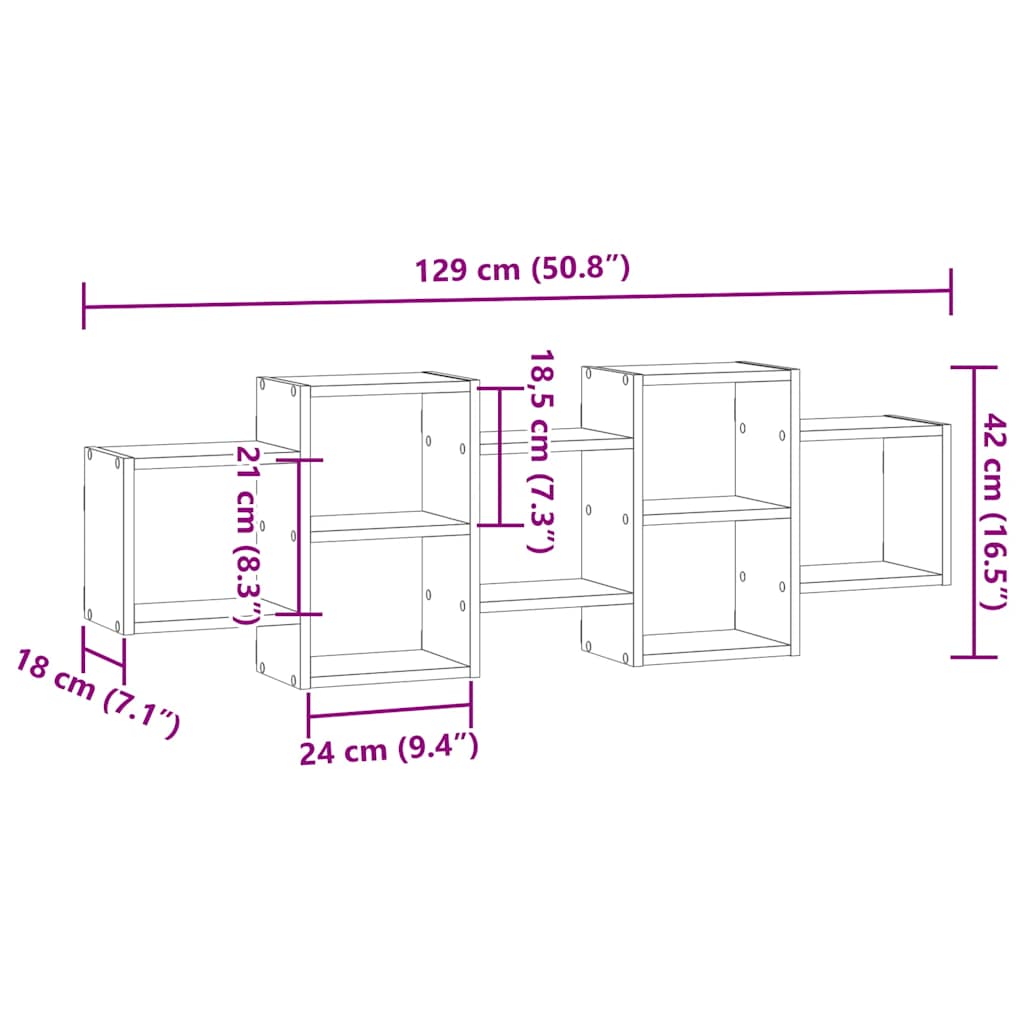 Vegghylle svart eik 129x18x42 cm konstruert tre