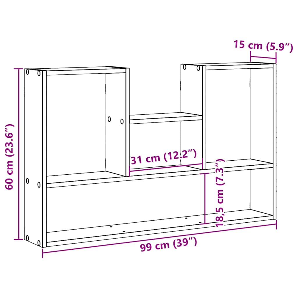 Vegghylle svart eik 99x15x60 cm konstruert tre