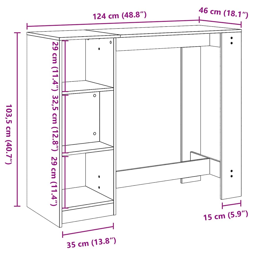 Barbord med hylle Svart Eik 124 x 46 x 103.5 cm Konstruert tre