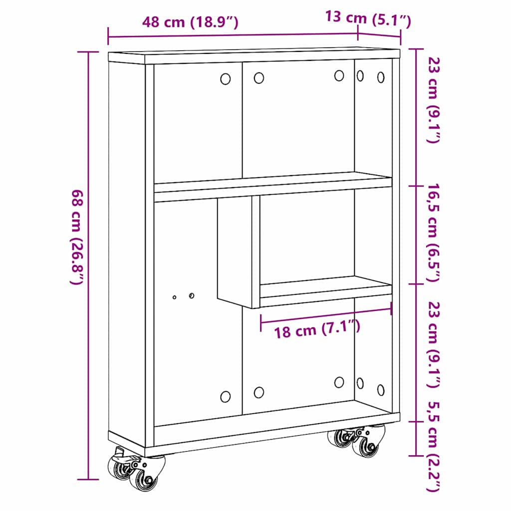Smal Oppbevaringsvogn Svart Eik 48 x 13 x 68 cm