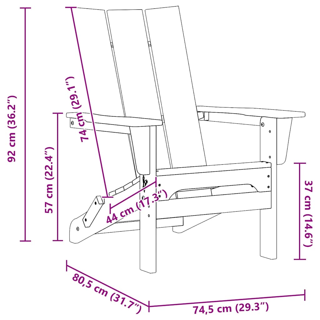 Folding Adirondack Stol Svart 80,5 x 74,5 x 92 cm HDPE