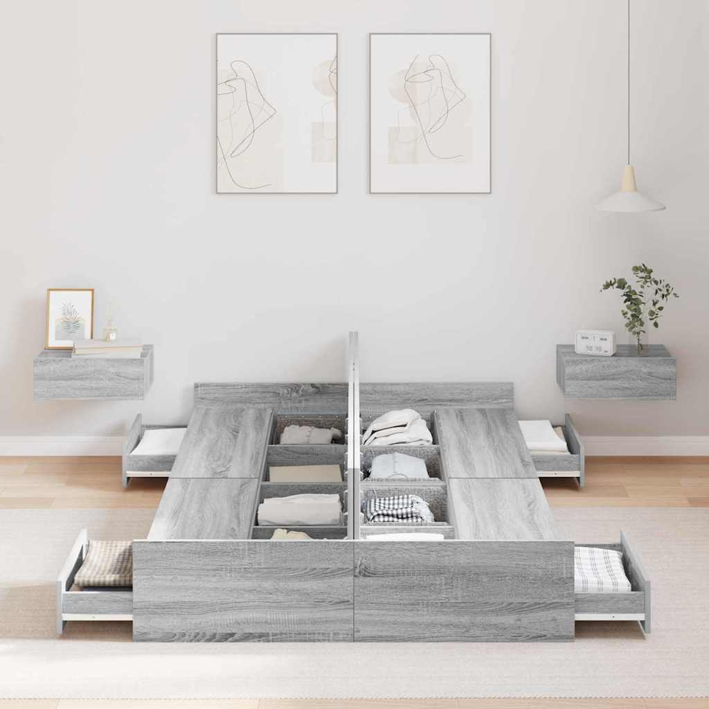 Seng med lagring med dør Grå Sonoma 120 x 200 cm Konstruert tre