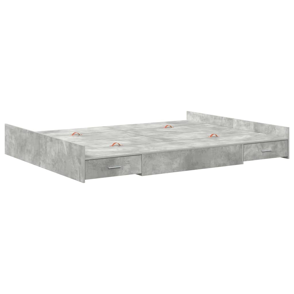 Seng med lagring Betonggrå 135 x 190 cm Konstruert tre