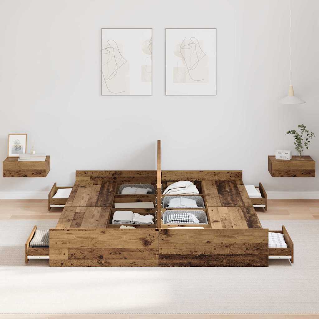 Seng med lagring Gamle tre 135 x 190 cm Konstruert tre