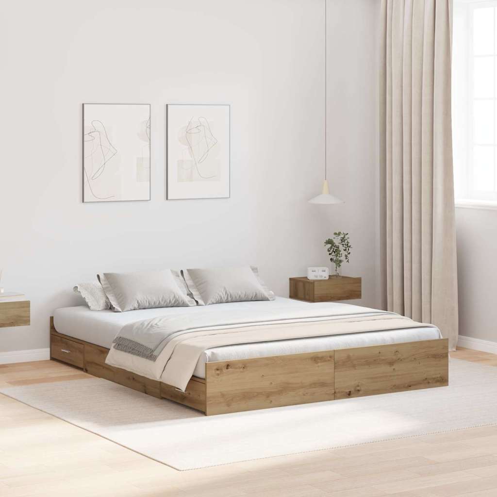 Seng med lagring Artisan Eik 135 x 190 cm Konstruert tre