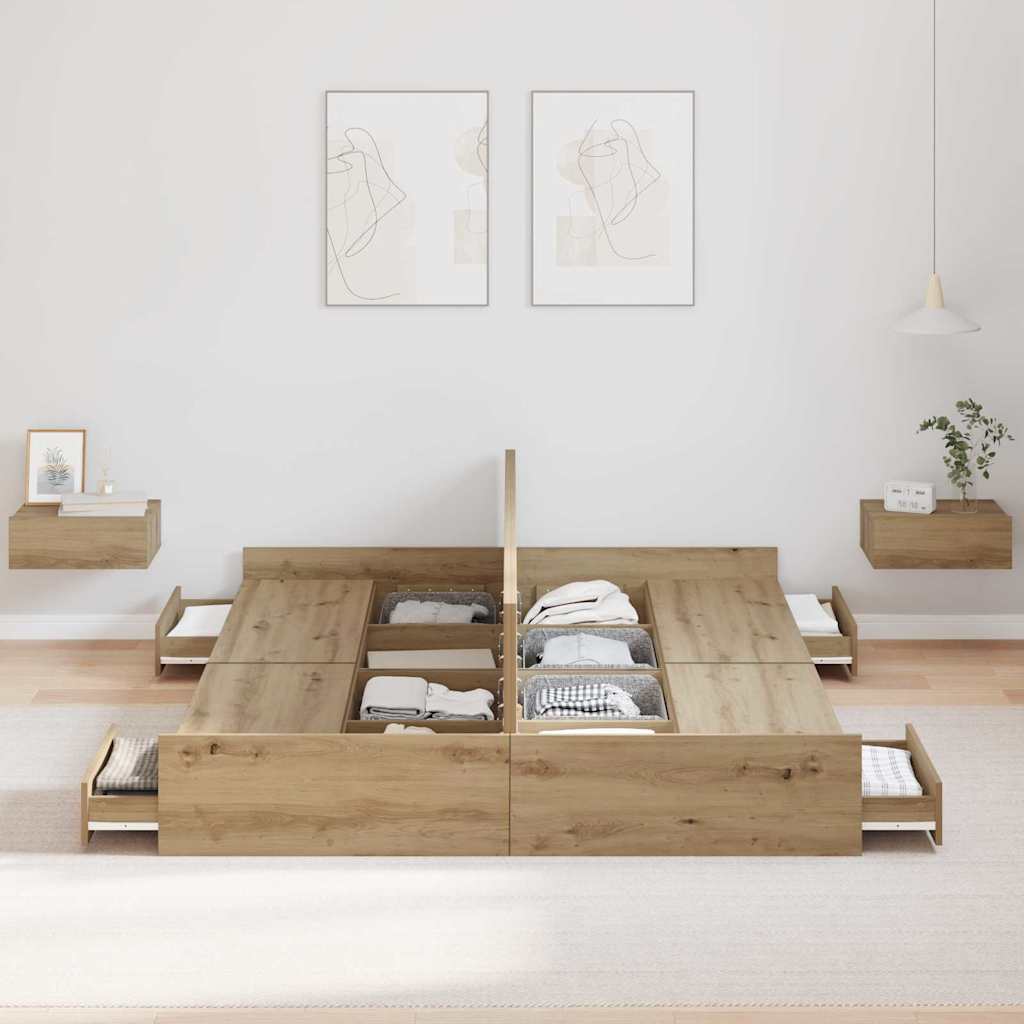 Seng med lagring Artisan Eik 135 x 190 cm Konstruert tre