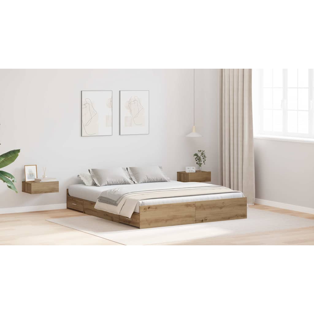 Seng med lagring Artisan Eik 135 x 190 cm Konstruert tre