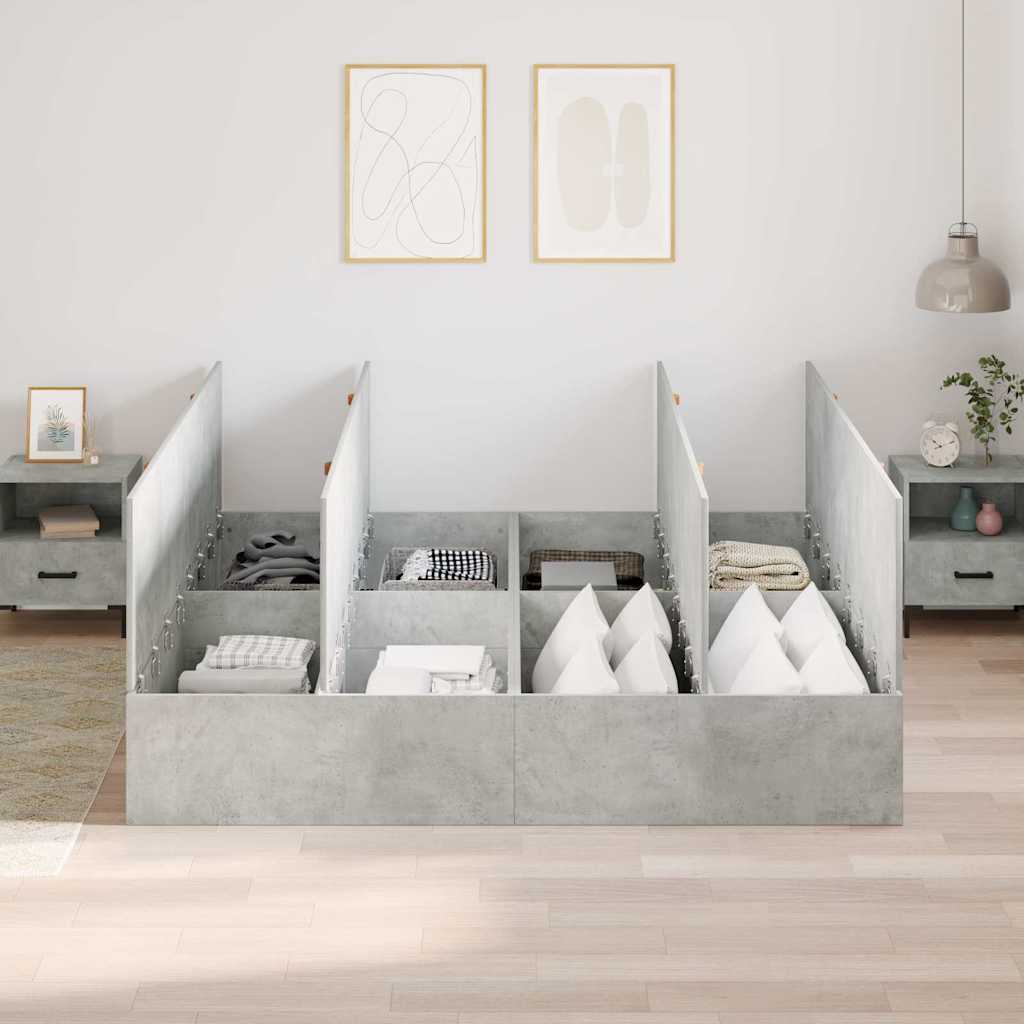 Seng med lagring Betonggrå 200 x 200 cm Konstruert tre vidaXL