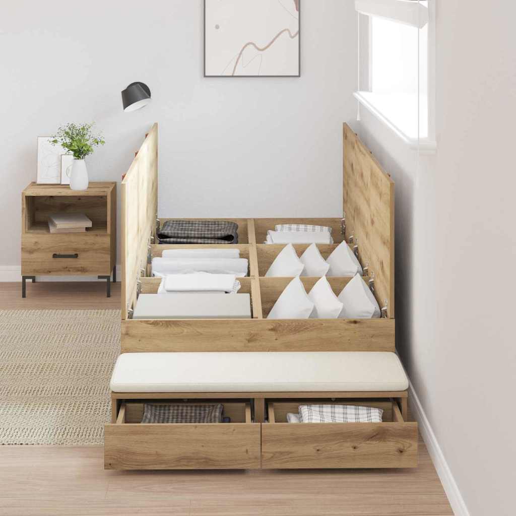 Seng med lagring med skuff Artisan Eik 90 cm Konstruert tre