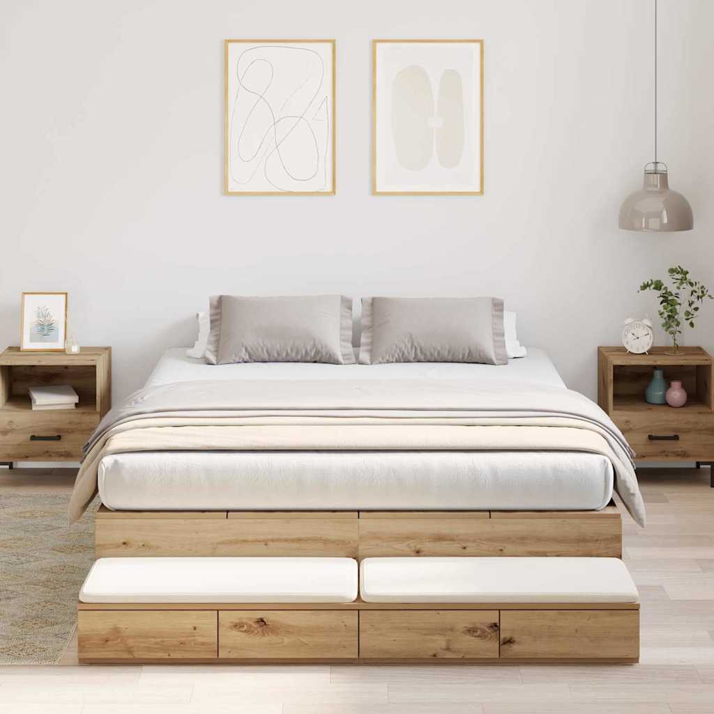 Seng med lagring med skuff Artisan Eik 150 cm Konstruert tre