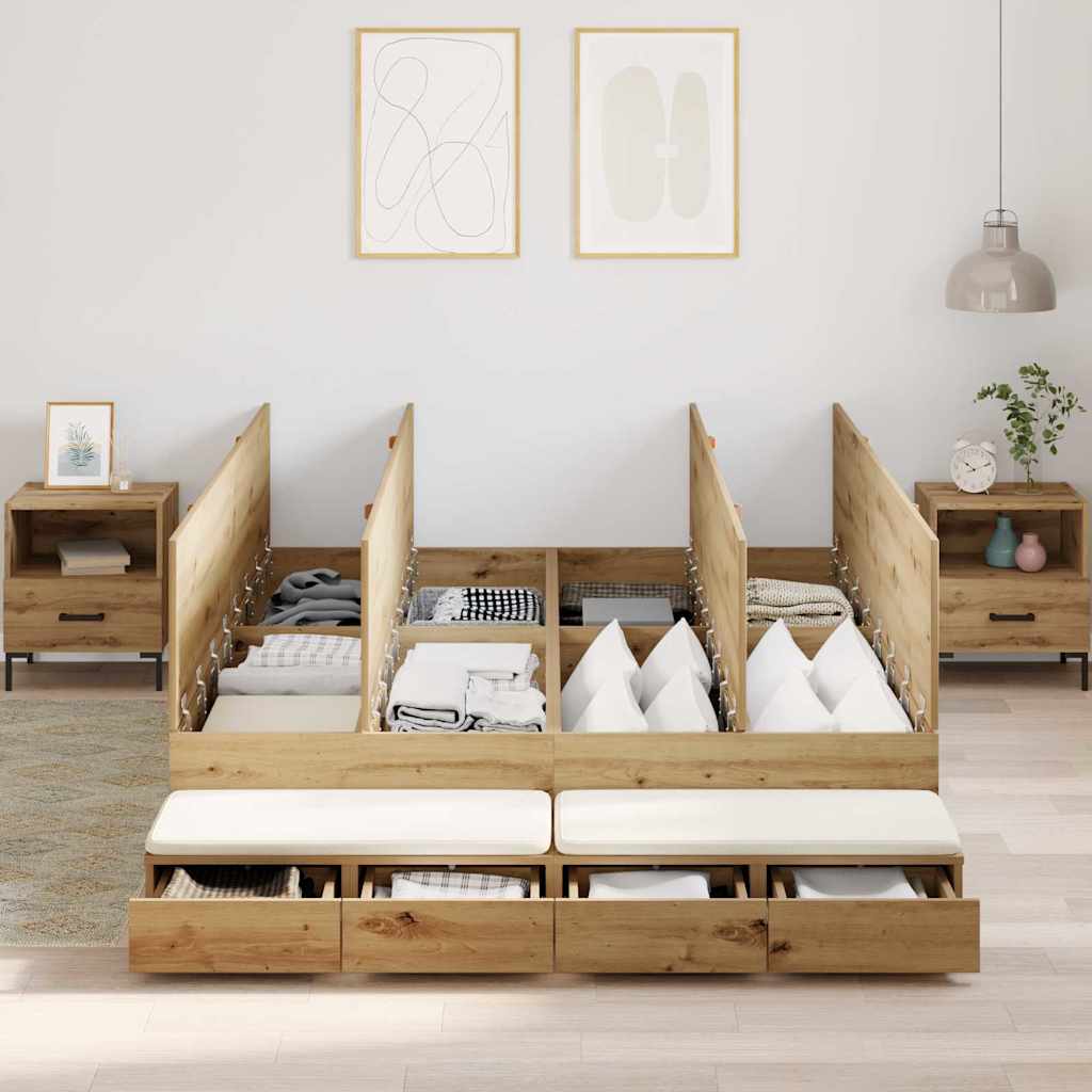 Seng med lagring med skuff Artisan Eik 150 cm Konstruert tre
