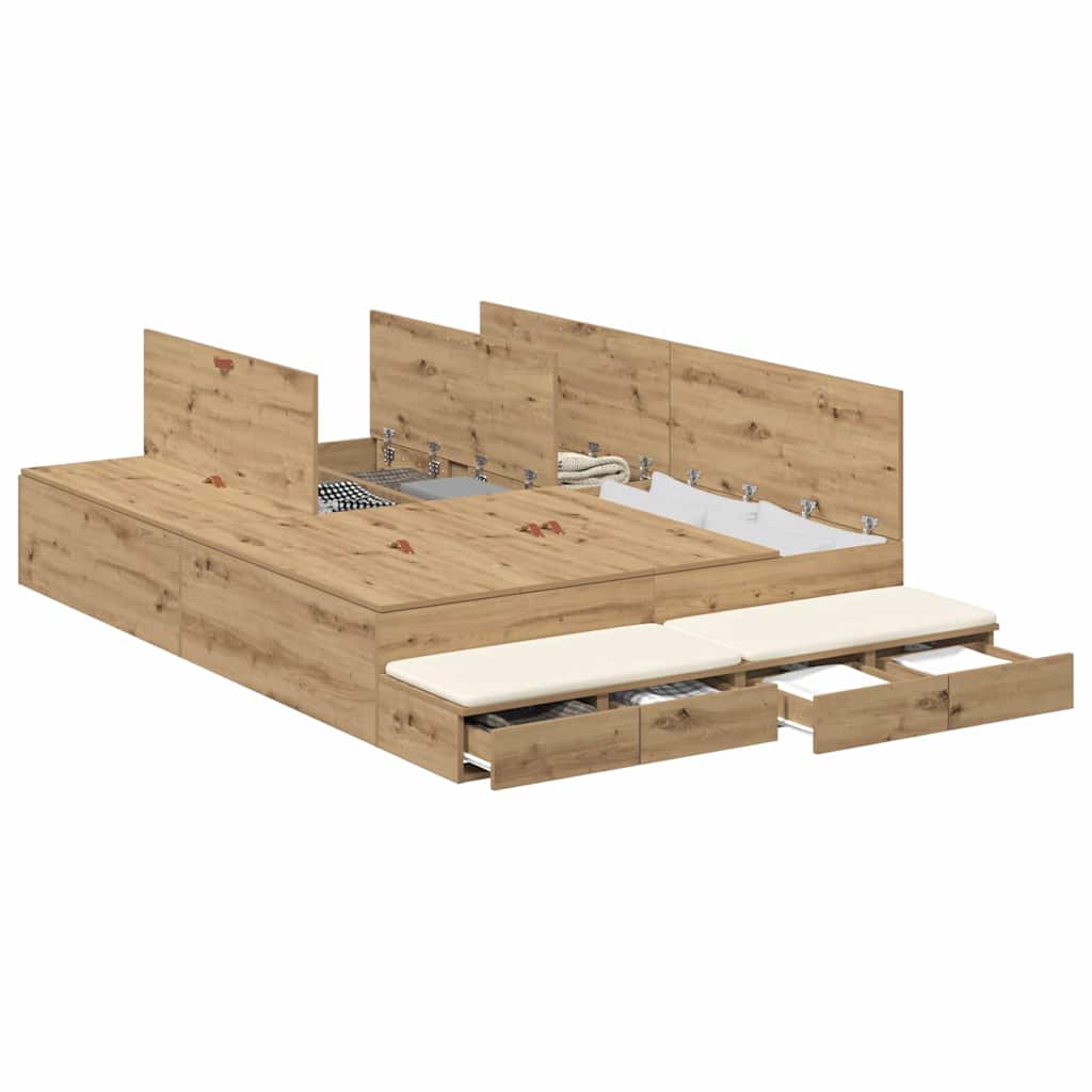 Seng med lagring med skuff Artisan Eik 150 cm Konstruert tre