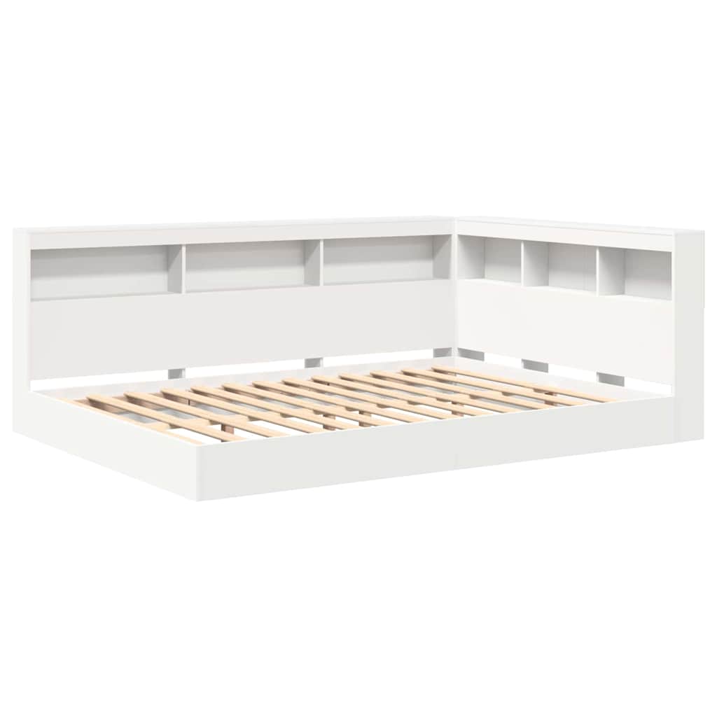 Bokhylle Seng med hodegjerde Hvit 160 x 200 cm Konstruert tre