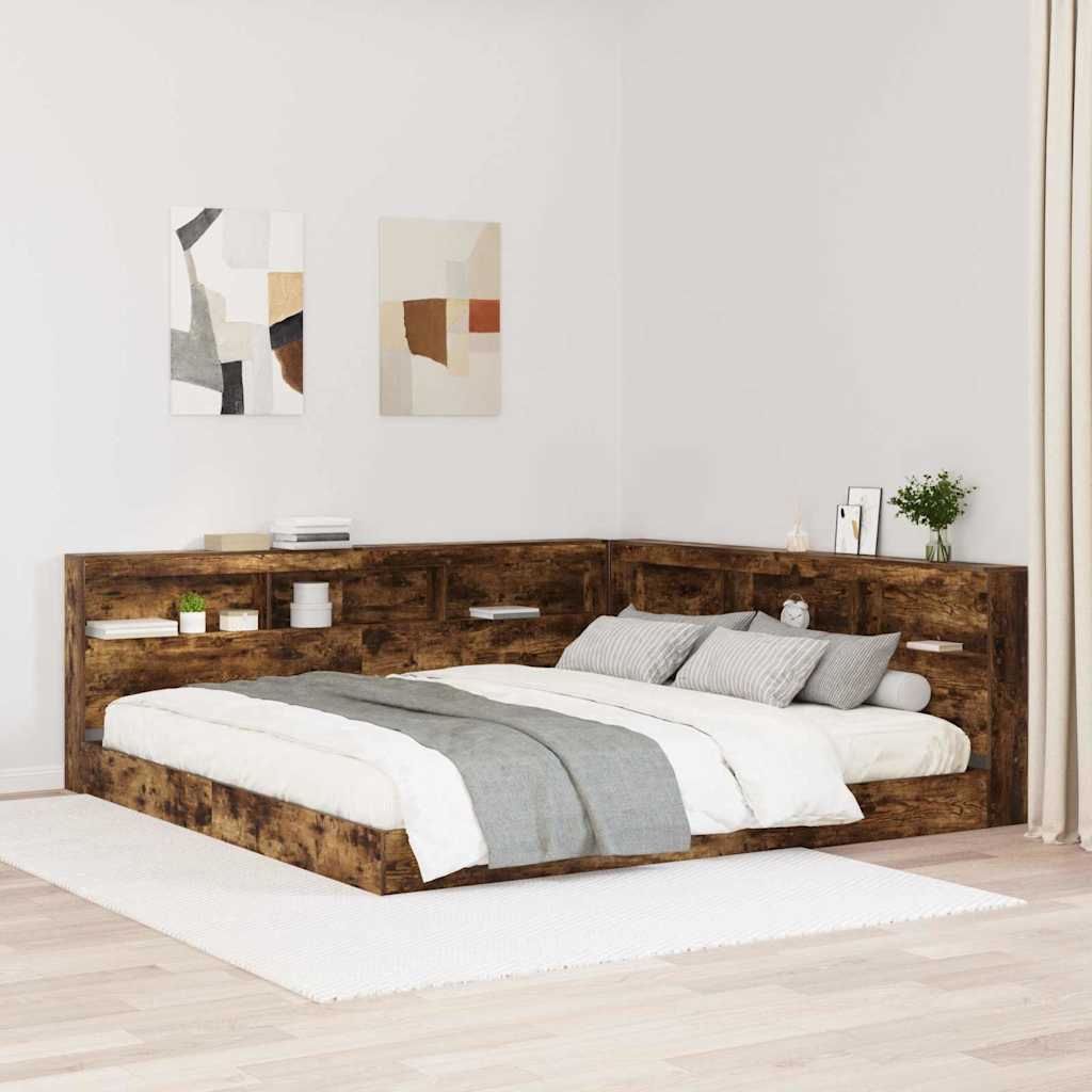 Bokhylle Seng med lagring Røkt eik 180 x 200 cm Konstruert tre