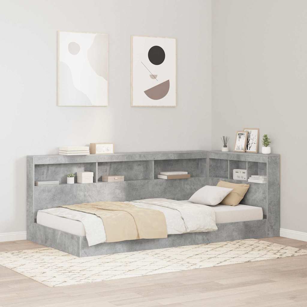 Bokhylle Seng med lagring Betonggrå 75 x 190 cm Konstruert tre