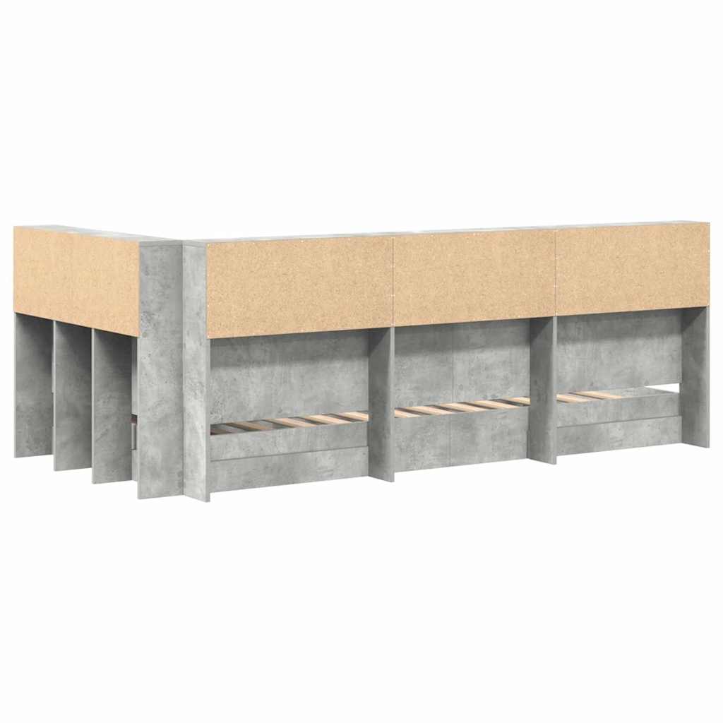 Bokhylle Seng med lagring Betonggrå 75 x 190 cm Konstruert tre