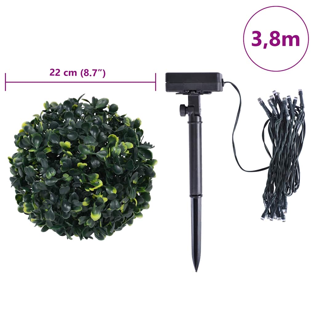 Kunstige buksbomballer med LED-lys 2 stk grønn 22 cm