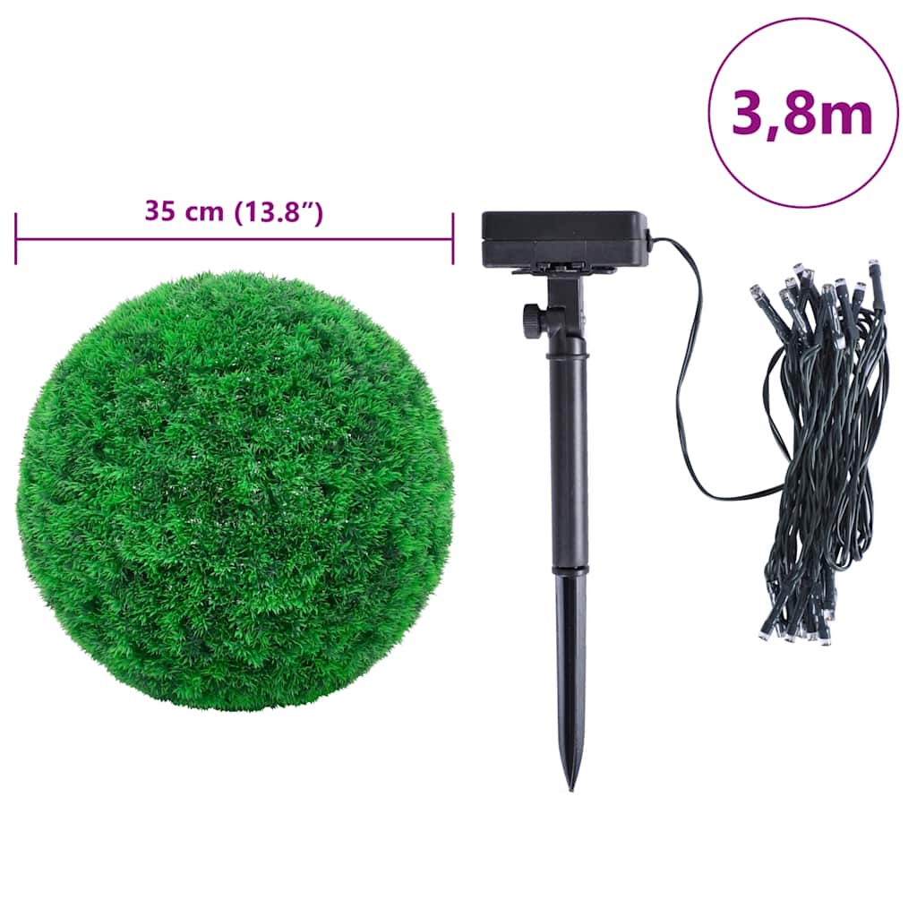 Kunstige buksbomballer med LED-lys 2 stk grønn 35 cm