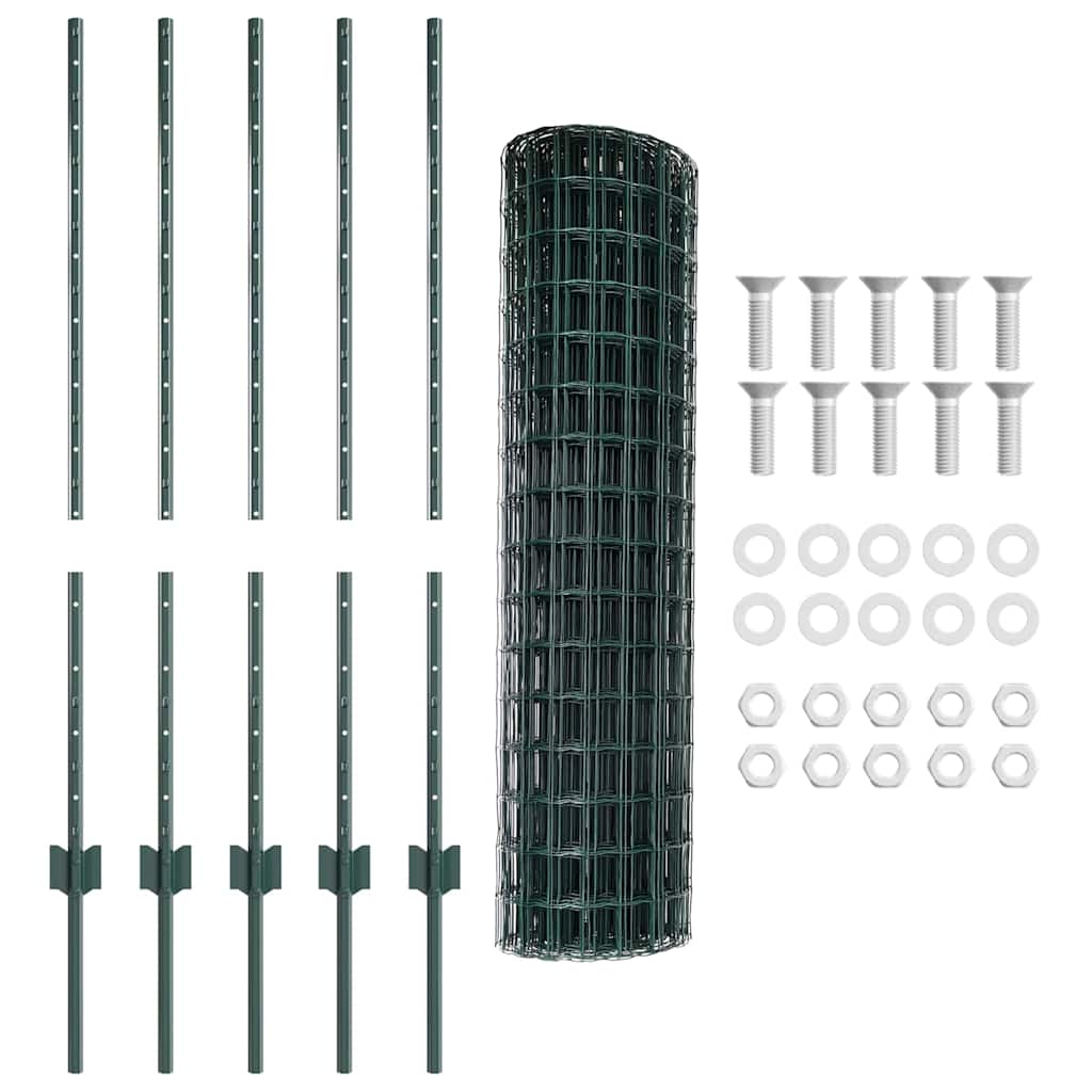 Euro gjerdet med stolpe 10 x 1 m PVC-belagt stål Grønn Mesh