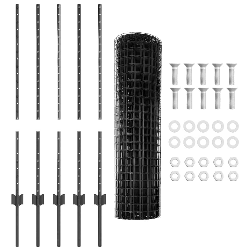 Euro gjerdet med stolpe 10 x 1 m PVC-belagt stål Grå Mesh