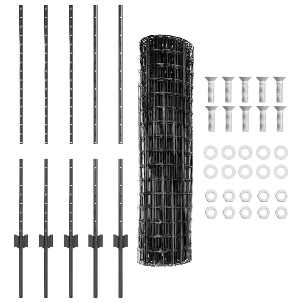 Euro gjerdet med stolpe 10 x 1 m PVC-belagt stål Grå Mesh